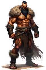 Obraz premium Brawny Barbarian with Fiery Gaze , dark fantasy aesthetic, high-detail illustration, epic fantasy artwork, character concept art, rich color palette, dark and gritty style.