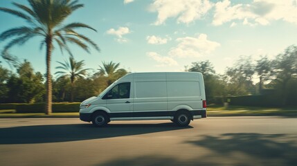 running footage of a Work van in Florida driving down the road.