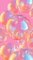 Yellow Soap Bubbles on Pink Background, Abstract Image, Texture, Pattern, Wallpaper, Cover and Screen of Smartphone, Cell Phone, Computer, Laptop, 9:16 and 16:9 Format