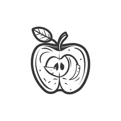 Obraz premium A Hand Drawn Sketch of a Sliced Apple with a Leaf