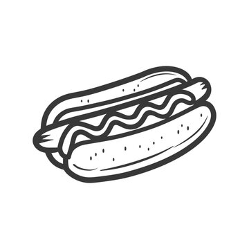 recommend clip art: A Hand Drawn Outline of a Hot Dog with Mustard