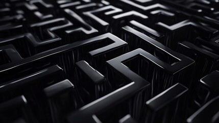 Abstract Black Labyrinth: A 3D Rendered Maze