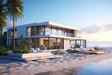 Fototapeta premium Modern Beachfront Home with Stunning Ocean Views