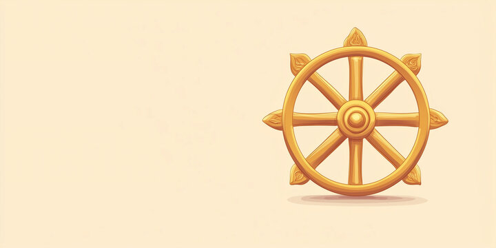 recommend clip art: Simple dharma wheel centered on a blank background with space left for text below, flat illustration