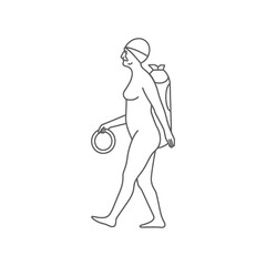 Fototapeta premium A line drawing of a woman walking with a swimsuit and a floatie