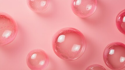 Red Soap Bubbles on Pink Background, Abstract Image, Texture, Pattern, Wallpaper, Cover and Screen of Smartphone, Cell Phone, Computer, Laptop, 9:16 and 16:9 Format