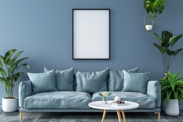 Mock up wall in steel blue modern interior background