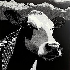 cow pointillism dot art style of drawing high quality bovine  halftone