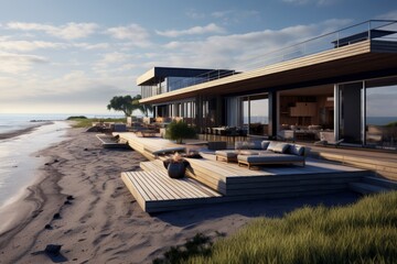 Fototapeta premium Modern Beach House with Stunning Ocean Views