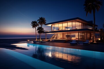 Fototapeta premium Modern Beach House with Infinity Pool and Ocean Views