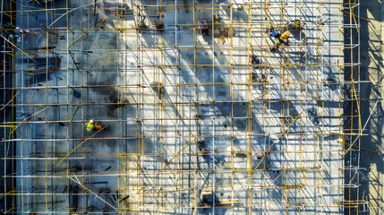 workers installing or dismantling metal scaffolds