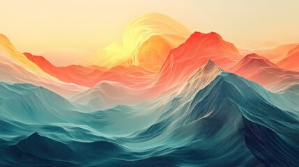 Abstract Mountain Range with Vivid Hues at Sunset