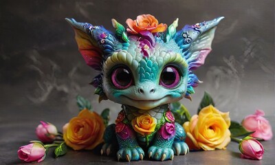 Colorful Dragon with Flower