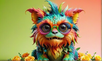 Naklejka premium Colorful Creature with Sunglasses