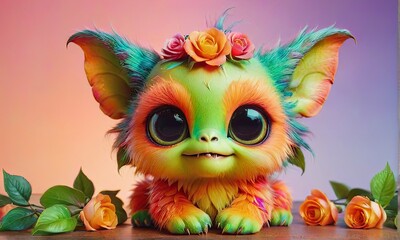 Cute Colorful Creature with Flower