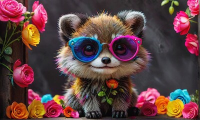 Obraz premium Cute Raccoon with Glasses