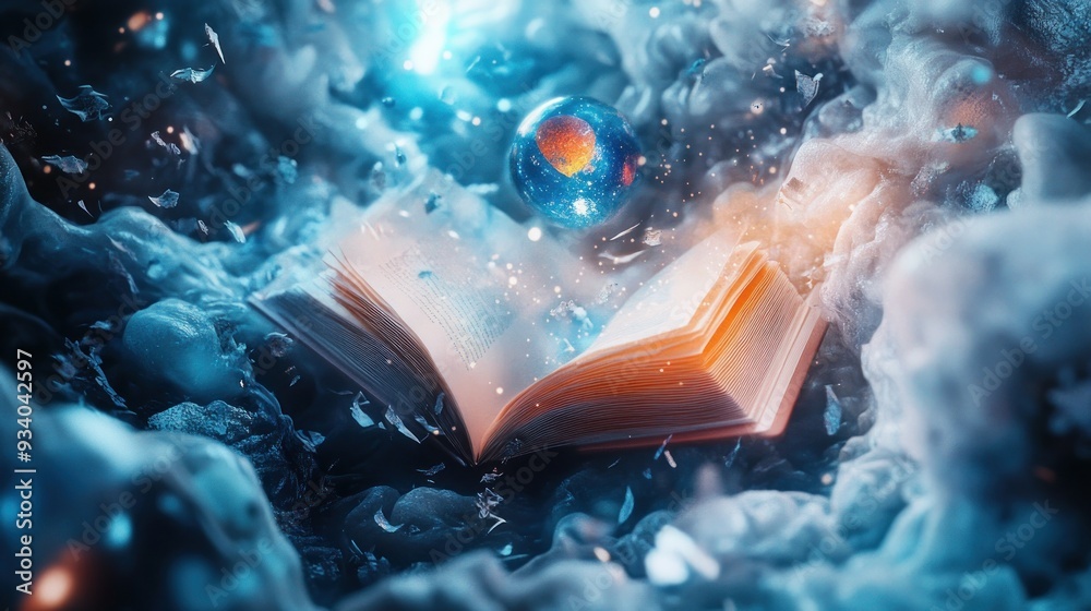Aufkleber Open Book with a Glowing Orb Floating Above It