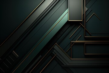Fototapeta premium Abstract geometric design with green and gold lines.