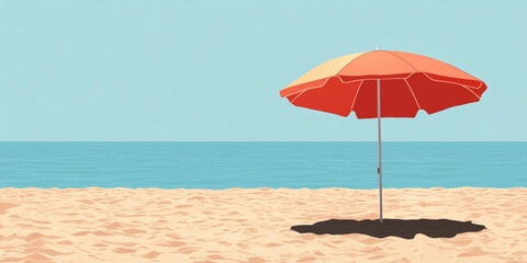 Simple beach umbrella tilted, with a blank space beneath for text, flat illustration