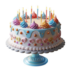 a cake with candles burning and no background