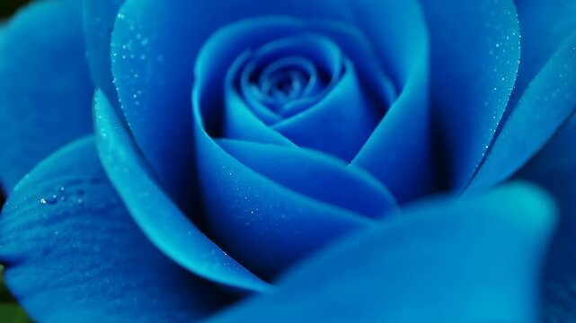 bright blue rose with drops of dew on the petals.