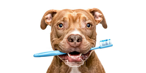 Cute dog with toothbrush