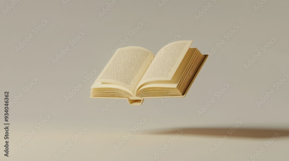 Poster Open Book Floating in Mid-Air Against a Light Background