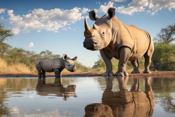 Obraz premium Rhinos at Waterhole