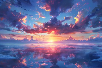 Breathtaking Sunset Over Tranquil Waters with Vibrant Reflections