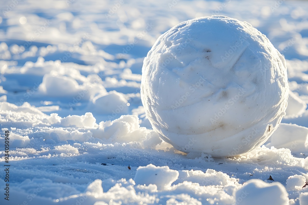 Wall mural A Snowy Sphere: A Close-Up of a Snowball on a Winter Landscape