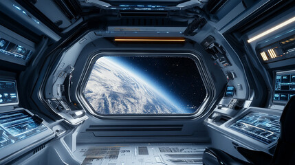 Fototapeta premium view from futuristic space station
