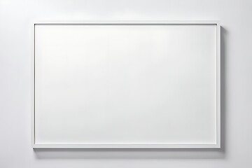 Empty white frame isolated on white background. Lay mockup for design and print. Copy space. Minimalist art concept