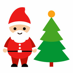 A cute Christmas Santa and Christmas tree silhouette vector illustration 