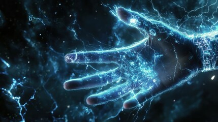 Obraz premium Electrified Hand Reaching Out From the Darkness