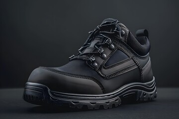 Sleek Black Hiking Shoe with Durable Design and Secure Lacing System