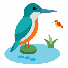 A Kingfisher bird sitting beside a pond vector illustration 