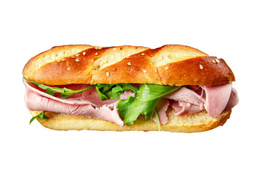 ham sandwich meat spam green leaves fresh meal food snack on the table copy space food background rustic top view