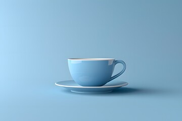 Elegant Blue Cup and Saucer on a Soft Blue Background
