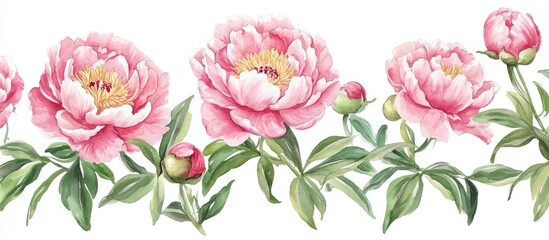 Pink Peonies Watercolor Illustration of Peony Flowers on Transparent White Background for Greeting Cards Stationery Weddings and Home Decor