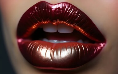 Obraz premium Burgundy red and rose gold lips close-up