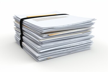 Neatly arranged stack of business documents isolated on white background for professional use