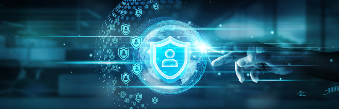 Hand touching global network connection and authorization processes, securing data, ensuring access control, and managing permissions. - Powered by Adobe