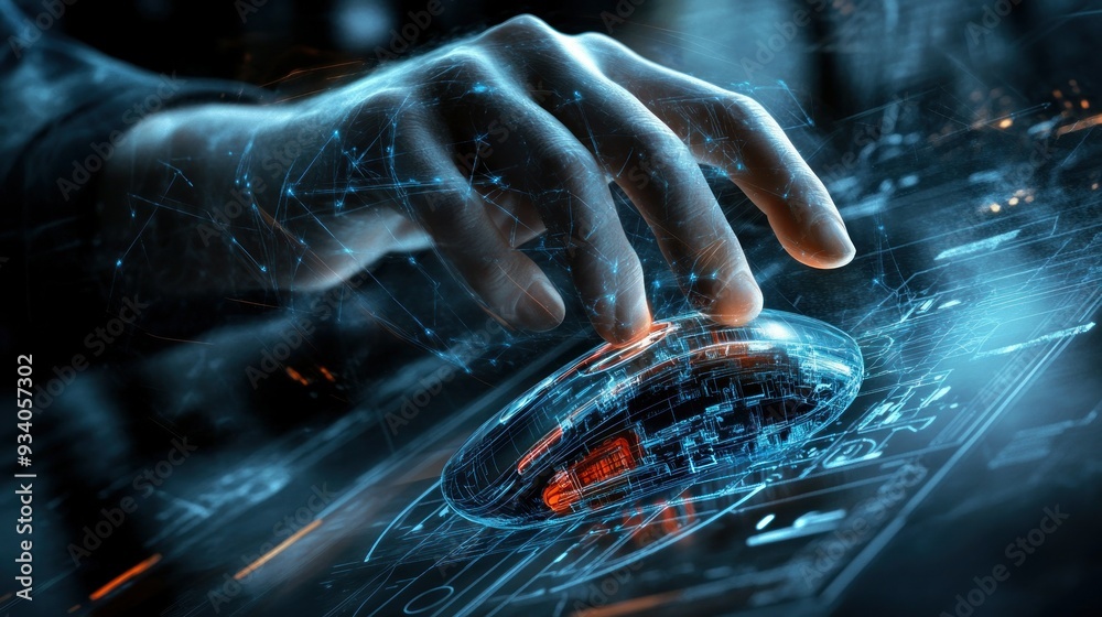 Aufkleber a hand interacting with a futuristic computer mouse