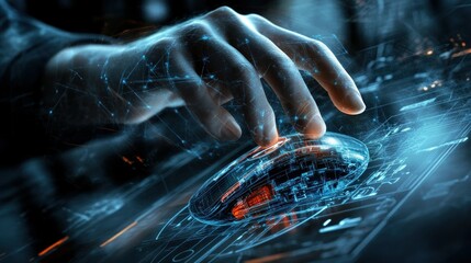 A Hand Interacting with a Futuristic Computer Mouse