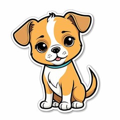 Puppy Cute animated dog wagging its tail, surrounded by colorful stars and hearts, on a light background that enhances its charming, playful appearance.