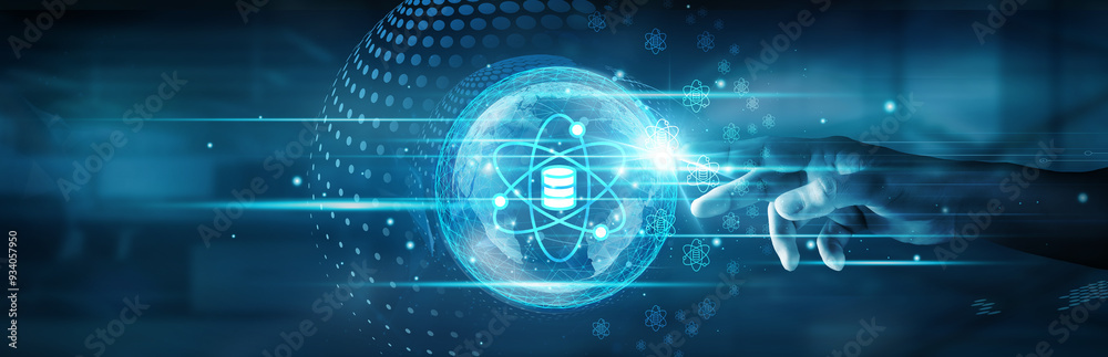 Poster hand touching global network connection and leveraging data science to drive insights, automate proc