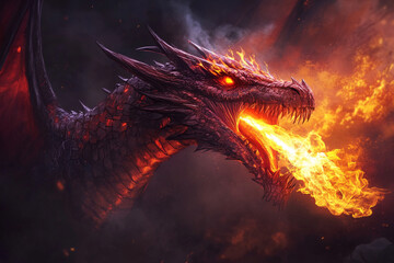 fantasy dragon breathing fire 