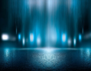 Fototapeta premium Neon Cityscape Wet Asphalt with Blurred Light Effects at Night