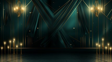 Luxurious art deco background with golden wall lamps   elegant vector illustration