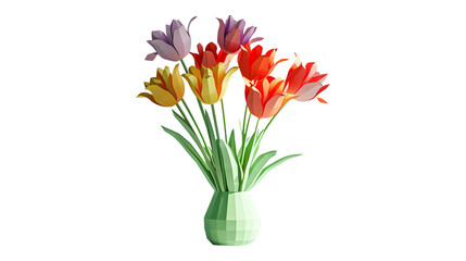 Paper art-style bouquet of tulips in a vase isolated on a transparent background. Generative AI